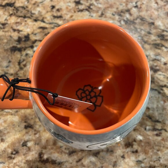 Peanuts Snoopy Stoneware Coffee Mug Printed Floral Orange 20 Oz New with tag! - Picture 2 of 5